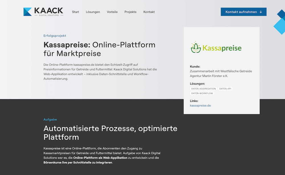 Kaack Digital Solutions: Unterseite für Erfolgsprojekte